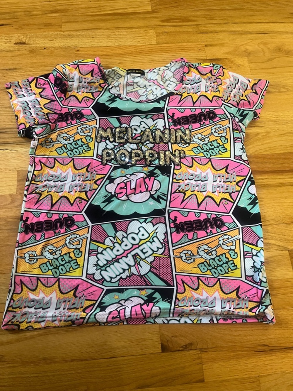 Pop Art Multicolor Comic-Print Short Sleeve Tee - Unbranded
